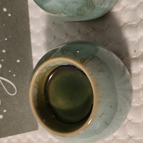 Vintage Glazed Ceramic Set Of Two Tea Light Candle Holders 2"x2" - Picture 2 of 5